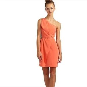 Sachin+Babi One-Shoulder Lapel Sleeveless Mini Dress Coral Gray Stripe - sz 0